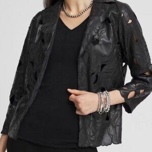NWT Black Unique Chico's Travelers Faux-Leather Cutwork Blazer size 3 XL US 16